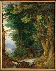 Krajina se dřevem (malba na dubovém dřevě)