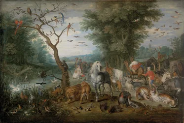 Rajská krajina se zvířaty - Peinture de Jan Brueghel mladší (1601-1678) - 1613-1615 - Olej na dřevě - 61x90,2 - Muzeum Szepmuveszeti, Budapešť