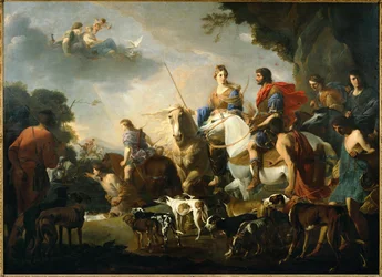 Aeneas a královna Dido na lovu (malba na plátně)