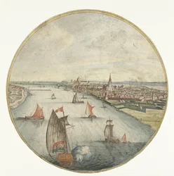 Pohled na Nijmegen s Waal a Valkhofburcht