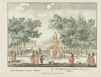 Fontána Venuše ve velké zahradě paláce Het Loo Gesichte van het Famous Loo jako ostatní královské domy (název série) Admirandorum quadruplex spectaculum (název série)