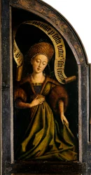 Gentský oltář. Klanění mystického beránka: Kumejská Sibyla, 1432.
