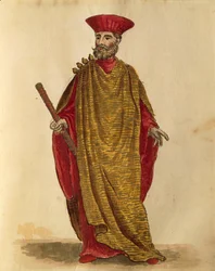 Capitano Generale Da Mar (generální kapitán námořnictva) z Benátské republiky Serenissima, Jan van Grevenbroeck nebo Giovanni Grevembroch (1731-1807), Gli Donne de Veneziani, z ilustrované knihy kostýmů, akvarel