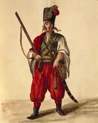 Karabina, od Jana van Grevenbroecka nebo Giovanniho Grevembrocha (1731-1807), Gli Donne de Veneziani, z ilustrované knihy kostýmů, akvarel