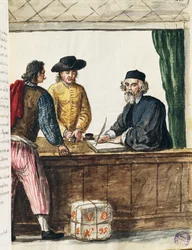 Významný obchodník, ilustrace z Ilustrované knihy benátských krojů, Jan Grevenbroeck (1731-1807), akvarel, Itálie
