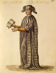 Lékařský plášť, Jan van Grevenbroeck nebo Giovanni Grevembroch (1731-1807), Gli Abiti de Veneziani, z ilustrované knihy kostýmů, akvarel
