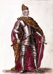Dóže Sebastiano Venier (1577 - 1578). Kresba akvarelem a tuší z rukopisu „Custom of the Venitians““ od Jana van Grevenbroecka (nebo Giovanniho Grevembrocha (Grevenbroch) (1731-1807)