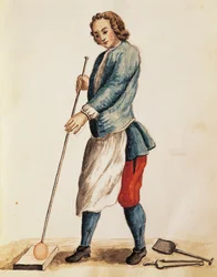 Sklář z muránského skla, ilustrace z Ilustrované knihy benátských krojů, Jan Grevenbroeck (1731-1807), akvarel, Itálie