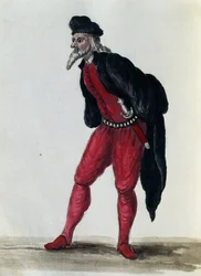 Pantaloon, kupec benátský, ilustrace z Kostýmů Benátčanů téměř každého věku, pilně sbíraná a malovaná v 18. století, Giovanni di Grevembroch (1731-1807)