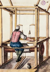 Weaver, ilustrace Jana van Grevenbroecka (1731-1807) z rukopisu The dress of the Venetians, Itálie