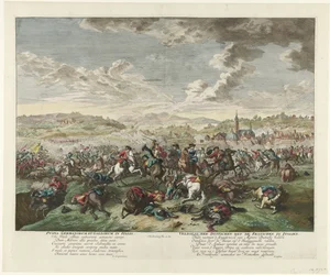 Jezdecká bitva v severní Itálii, asi 1702-1703 Pugna Germanorum et Gallorum v Itálii / Bitva Němců s Francouzi v Itálii (název na předmětu)