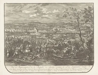 Struska bij Senta, 1697 Pohled a znázornění bitvy u Zenty z 11. září 1697 (název na objektu)