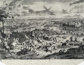 Bojové scény z: Dumont et Rousset, Histoire militaire du Prince Eugene (1663-1736), série osmi rytin
