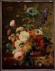 Květinový koš s motýly. Obraz Jana Van Huysuma (1682-1749) Ec. Hol.