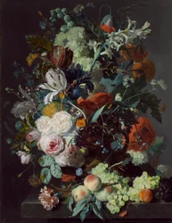 Zátiší s květinami a ovocem, c.1715