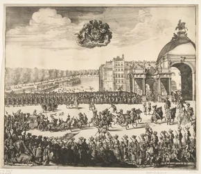 Vstup krále Viléma III do Haagu, 1691 Na Blyde, velmi žádaný a první královský Inhalingh Williama III., krále Anglie, Skotska, Vranckrycka a Yerlandta atd. Binnen v Haagu 5. února, v den Jaere 1691 (název na