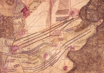 Plán bitvy u Blenheimu, kolem roku 1705 (barevné lito)