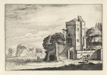 Figurky s ptačím košem poblíž věže v krajině Krajiny (název série) Amenissimae aliquot requculae (název série)