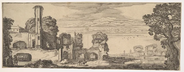 Říční krajina s ruinami hradu z Krajiny a zříceniny, ca. 1615.
