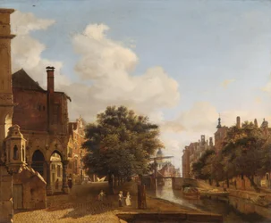 Architectural Fantasy, se Staroměstskou radnicí, Amsterdam c.1667-72 (olej na dubovém panelu)
