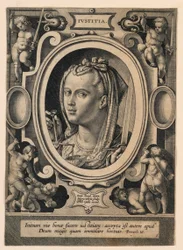 Spravedlnost (Justice), deska 5 z „Virtutum theologicarum et cardinalium“