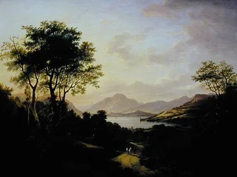 Rozsáhlý pohled na jezero Loch Lomond, poblíž Dumbarton (olej na plátně)