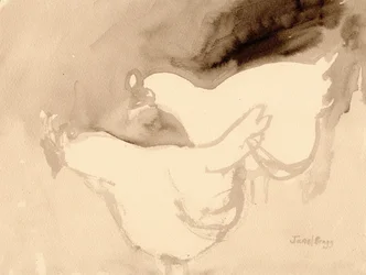 Schuh Farm Chickens, cca 2019 (tuš na papíře)