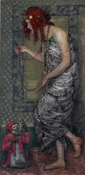 ""La princesse et le singe"" (Princezna a opice) Peinture de Janis Rozentals (1866-1916) - 1913 - Olej na plátně Rozměr 147,5x71 cm Státní muzeum umění Lotyšské republiky, Riga