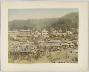 Celkový pohled na park Maruyama, Kyoto, Japonsko (ručně kolorovaná černobílá fotografie)