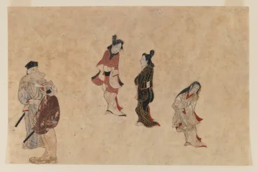 Raná malba Ukiyo-e (inkoust, barva a zlato na papíře)