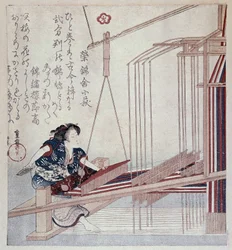 Japonský tkalcovský stav, tisk z konce 19. století