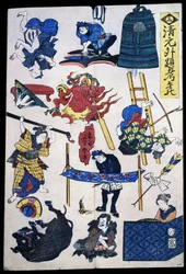 Scény a objekty divadla Kabuki