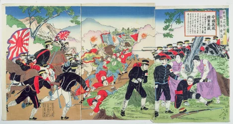 Zdravotní sestry z Červeného kříže během čínsko-japonské války v letech 1894-95 (barevný dřevořez)