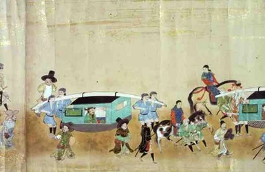 Část šestého korejského velvyslanectví v Japonsku v Meireki 1 v době nástupnictví Tokugawy Ietsuny v roce 1651, pravděpodobně Kano Masunobu (1625-94) 1655-57 (svitkový obraz)