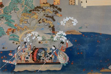 Veslice, ilustrace pro Eiga Monogatari (Příběh nádhery), od Akazome Emona (asi 956-1041). Japonsko