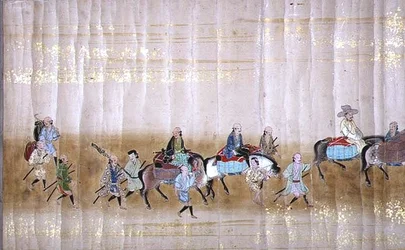 Šesté korejské velvyslanectví v Japonsku v Meireki 1 v době nástupnictví Tokugawa Ietsuny v roce 1651, pravděpodobně Kano Masunobu (1625-94) (svitková malba) (detail) (viz také 120832)