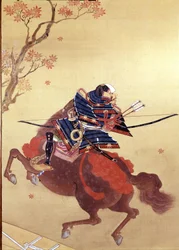 Válečník Munete. Malba na hedvábí školy Tosa, autor Chikana Morizumi, zvaný Hsien. 18. století. Museo Chiossone, Janov