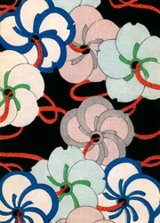 barevný dřevotisk s motivem Camellia Ornaments