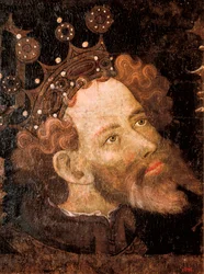 Petr IV. Aragonský, detail tempery na dřevě od Jaume Mateu
