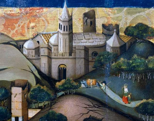 Krajina s biskupským kostelem, detail z Útěk do Egypta, oltářní obraz z Verdu
