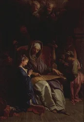 Svatá Anna čtoucí svitek Panny Marie, kolem roku 1700 (olej na plátně)