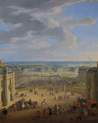 Francouzsky: Vue perspective du château de Versailles sur la place d
