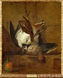 Vanneau huppe, perdrix grise, becasse et bigarde - huppe, koroptev (malba na plátně)