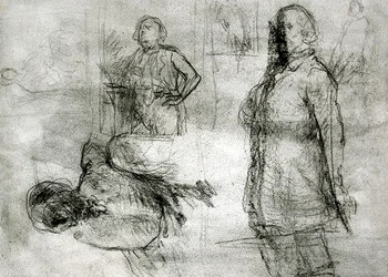 Les Lavandieres (černý příběh, tužka, pero a inkoust na papíře)