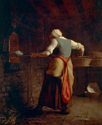 Žena pečící chléb, Jean-François Millet (1814-1875), 55x46 cm.