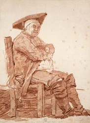 Portrét sedícího muže, známého jako Postiglione, od Jean Honore Fragonarda (1732-1806), sangvinická kresba