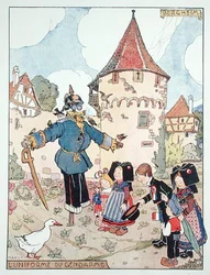 Policejní uniforma, karikatura osvobození Alsaska