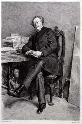 Alexandre Dumas fils (1824-95), francouzský romanopisec a dramatik, ryl A Mongin (rytina)
