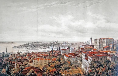 Celkový pohled na Konstantinopol, kolem roku 1850 (barevné lito)