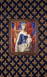 Kojící Panna v hermelínovém plášti zobrazená jako Agnès Sorel - podle Antverpské Panny od Jeana Fouqueta, kolem 1452-1455